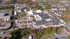 aerial shot of former campell soup factory